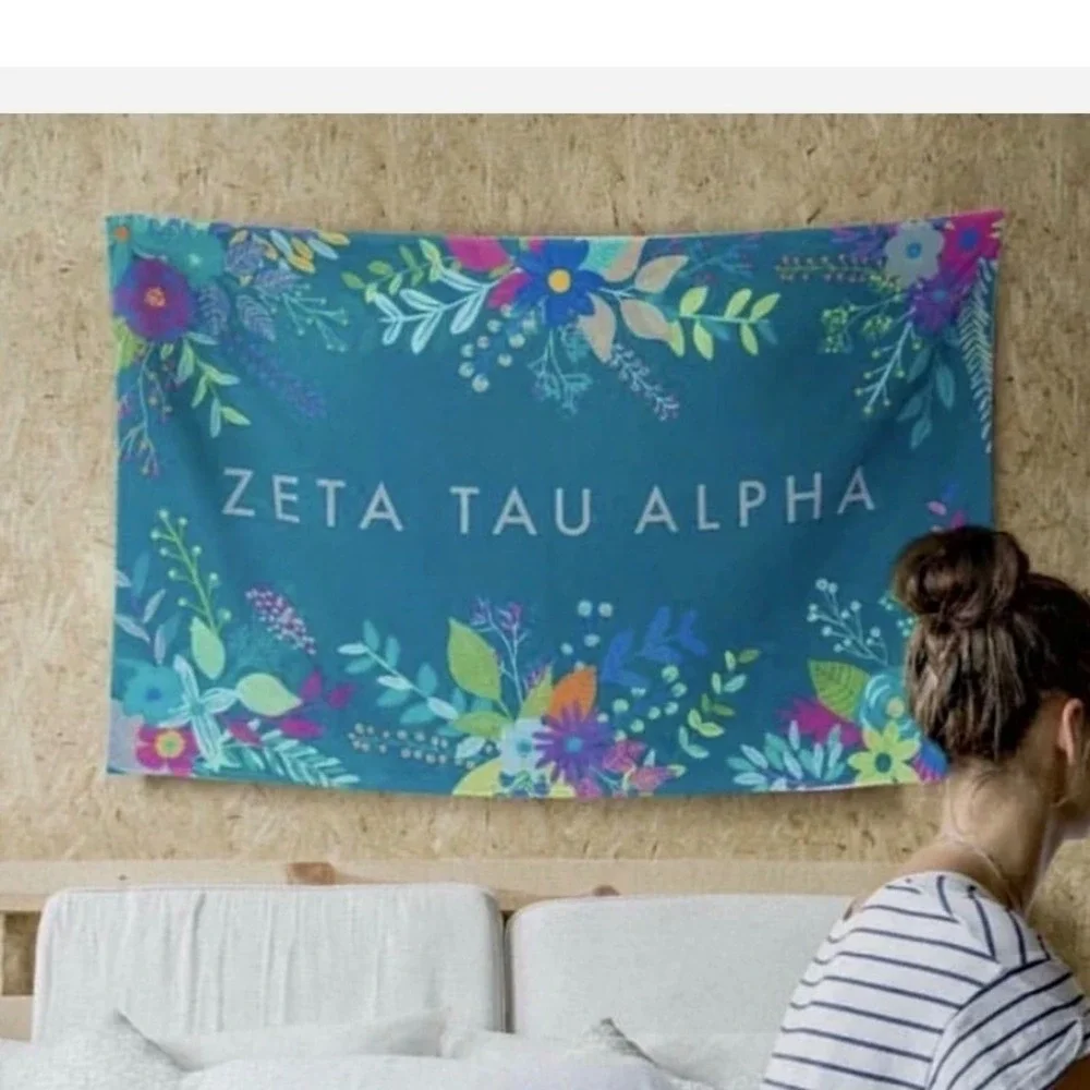 Alexandra & Company Zeta Tau Alpha ZTA Floral Dorm Flag Tapestry OS Blue